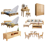 卧室主卧全套家具组合套装全屋北欧实木，家具床柜子衣柜成套家具