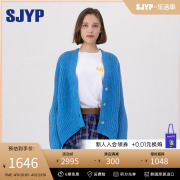 sjyp韩国小众设计2023秋羊毛，混纺灯笼袖，针织开衫加厚毛衣外套
