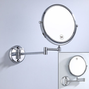 亮银色浴室免打孔双面，美容镜卫生间伸缩折叠壁挂铜化妆镜酒店式