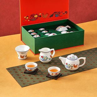 点都德鸡缸鸡公杯茶具礼盒套装，茶楼同款茶壶家用陶瓷茶壶盖碗茶杯