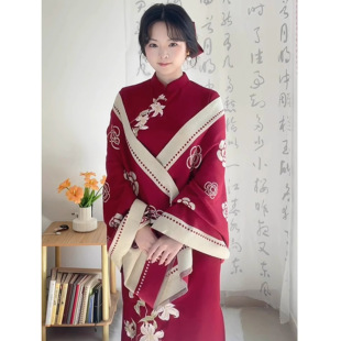 2024新中式国风改良红色旗袍裙敬酒服订婚回门礼服秋冬款连衣裙