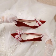 红色结婚鞋新娘鞋女秀禾婚纱两穿2023中式敬酒服细跟高跟鞋不累脚