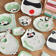 胡桃集市可爱卡通陶瓷餐具套装，釉下彩盘子饭碗，创意熊猫鱼(熊猫鱼)盘菜盘