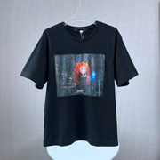 b954夏季女装卡通可爱t恤卡通印花黑色宽松短袖