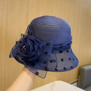 帽子女气质优雅花朵渔夫帽法式英伦夏季透气百搭盆帽韩版礼帽