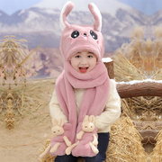 会动的兔耳朵帽子儿童围巾一体秋冬季可爱宝宝保暖男女童连帽围脖