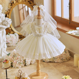 女童2024洛丽塔公主裙六一儿童表演连衣裙婚礼花童礼服白色tutu裙