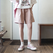 小雨良品 日系粉色宽松高腰阔腿裤女夏季薄款裤子显瘦小个子短裤