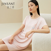 裸感安睡100%桑蚕丝女士真丝针织柔软家居服亲子圆领睡裙金三塔