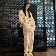 杜小宅家居服情侣款珊瑚绒睡衣女冬季卡通熊猫绒加厚保暖两件套装