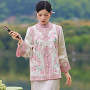新中式国风外套女春季醋酸刺绣气质年轻款高级感唐装汉服旗袍上衣