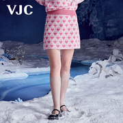 VJC/威杰思秋冬女装粉红针织半身裙爱心提花减龄a字短裙