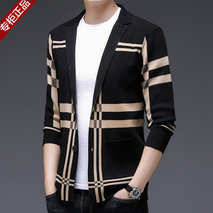 秋季时尚男士针织开衫韩版修身西服外套潮流帅气青年外穿上衣