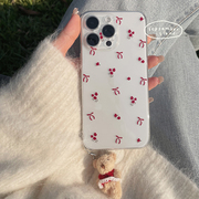 原创新年红色花朵iphone15ProMax手机壳XS/11/12透明软壳13全包苹果14Pro可爱女款
