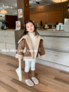 韩版儿童上衣冬季女童洋气羊羔绒内里保暖长袖大翻领皮衣外套