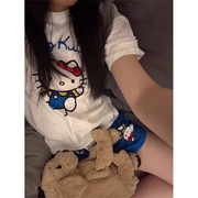 可爱HelloKitty印花短袖睡衣女春夏款新款T恤短裤大码家居服套装