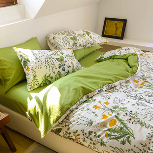 小清新文艺风床单四件套，纯棉斜纹花卉，被套学生宿舍床上三件套1.8m
