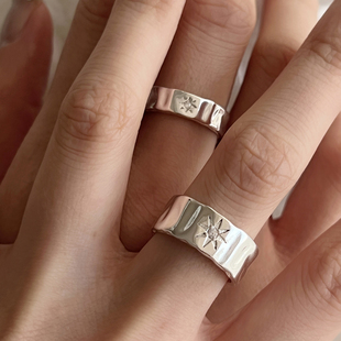 S925纯银女戒指时尚个性星芒小众设计锆石戒指时髦简约情侣指环潮