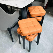 软包实木餐凳简约现代客厅轻奢方凳家用梳妆台椅子，备用凳子可叠放