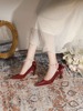 结婚红色秀禾婚鞋女一字带高跟鞋粗跟绸缎面中式绑带新娘鞋敬酒鞋