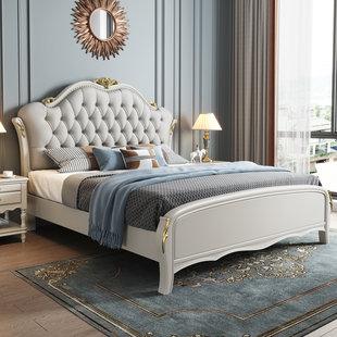 全实木床1.8米简约轻奢双人床美式真皮软包储物婚床欧式主卧大床