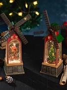 圣诞节风车可旋转飘雪老人树房屋音乐盒，八音盒儿童生日礼物水晶球
