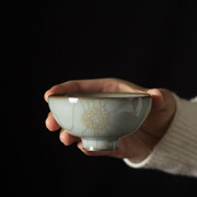 黄长伟龙泉青瓷手工品茗杯，哥窑百极碎陶瓷，普洱茶盏功夫茶杯主人杯