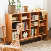 榉木纯全实木书柜日式原木格子，展示架简约设计自由组合书架置物架