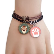 狮子座星座标志插画图案，黑棕手链对饰品猫咪礼物