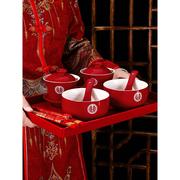 敬茶杯结婚喜碗婚礼龙凤，碗一对红色改口托盘，碗筷套装新婚茶具杯子