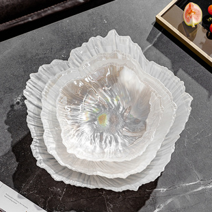 贝壳珍珠花朵水晶玻璃水果盘子轻奢高档家用客厅茶几糖果零食摆放