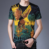 夏季时尚潮流青年男士，舒适纯棉花式短袖，t恤霸气金色老鹰图案印花
