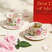 蓝莲花家居复古玫瑰咖啡，杯碟礼盒套装陶瓷，杯子一对创意下午茶茶杯