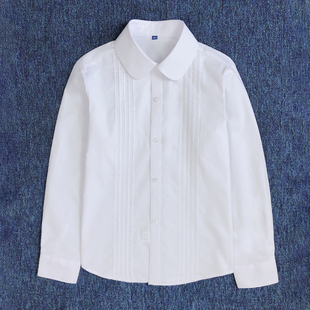 女童白衬衫2022春秋英伦学院风长袖风琴，折褶纯棉jk制服校服白衬衣(白衬衣)