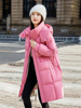 冬天超好看粉色羽绒服，女中长款2023加厚玫红色冬季外套