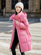 冬天超好看粉色，羽绒服女中长款2023加厚玫红色冬季外套