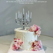 520情人节蛋糕装饰母亲节，复古烛台蜡烛摆件珍珠蝴蝶结插件