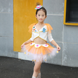 秋冬女孩六一儿童演出服装幼儿现代爵士舞蹈表演服亮片，蓬蓬白纱裙(白纱裙)