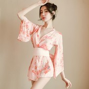 粉红色内衣日式套装小胸和服魅力家居服透明大码性感欲纯蕾丝睡衣