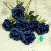 蓝色玫瑰单头朵束客厅装饰假绢仿真花卉，单支只摆放设大朵婚纱欧美