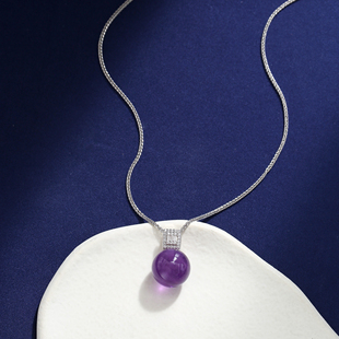 925银紫水晶吊坠项链女圆珠情侣，礼物挂件简约精致轻奢颈链锁骨链