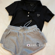 女童运动套装夏季韩版童装洋气，儿童韩系爱心polo衫短裤两件套夏装