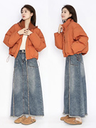 橙桔色韩系穿搭羽绒小棉袄，服加厚冬季轻薄短外套韩系高级感棉服衣