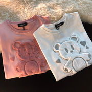 粉色小熊短袖t恤女夏季oversize设计感小众，宽松半袖上衣ins潮