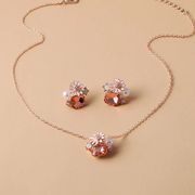 3-piece Set Luxury Crystal Rose Flower Earrings Necklace Swe