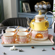 家用花茶壶套装 玻璃煮水果茶壶陶瓷下午茶花果茶杯茶具 蜡烛加热
