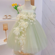 女童公主裙宝宝夏装，连衣裙2023儿童礼服，裙子生日绿色蓬蓬纱裙