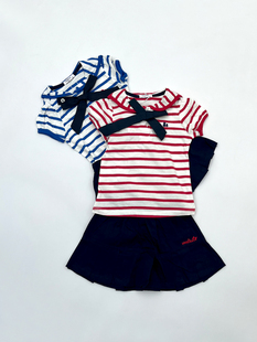 韩单 一眼喜欢 韩版学院风 女童宝宝短袖海军领T恤+半裙2件套装