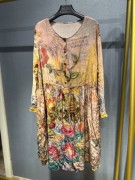 欧洲站欧货女款做旧花色真丝衫连衣裙，腰间抽绳设计高品质