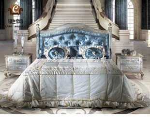 奢华欧式床新古典法式银箔雕花别墅，主卧床意大利米兰定制双人大床